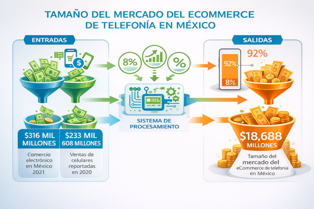 gráfico de aproximación al valor del mercado ecommerce celulares en méxico