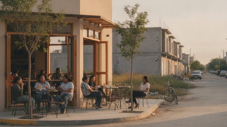 Análisis de competencia en la periferia: cafetería con terraza en una colonia nueva, con lotes vacíos y vivienda en construcción